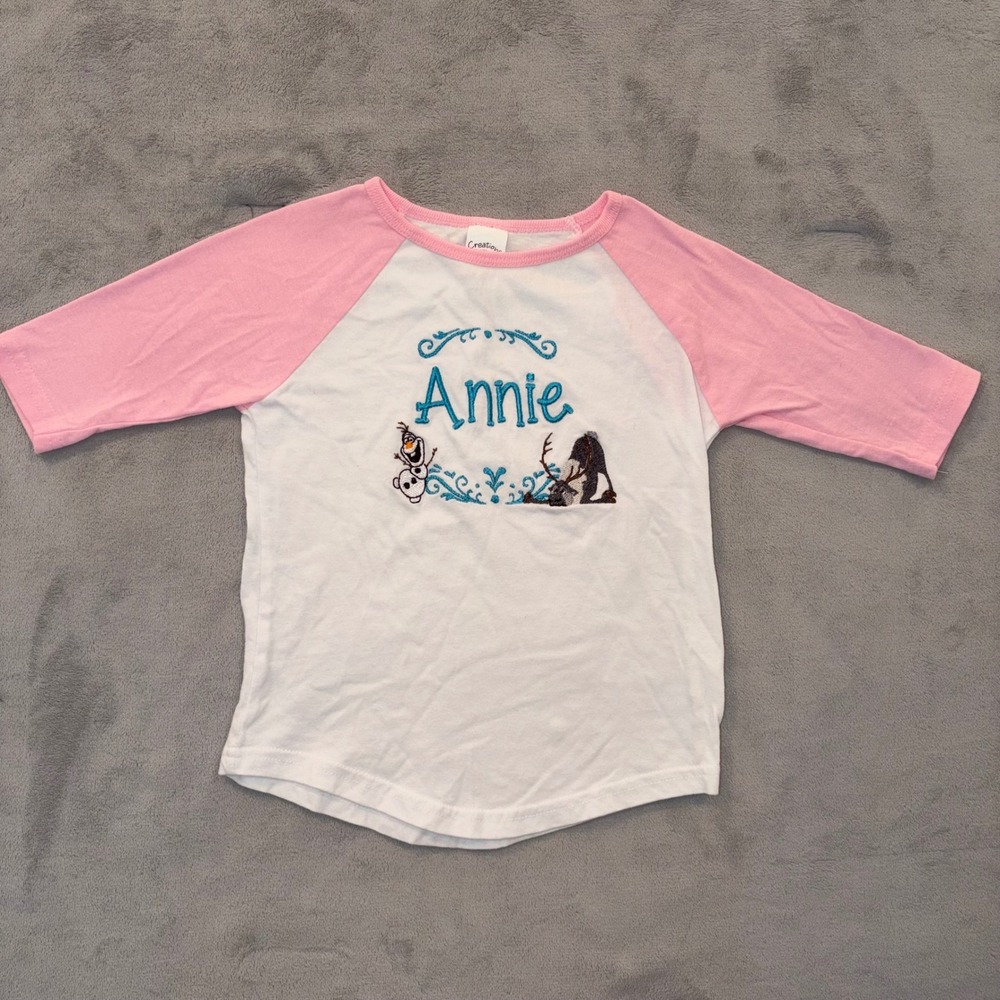 Creations of Grace Frozen Olaf Sven Annie Embroidered Baseball Shirt‎ 3T